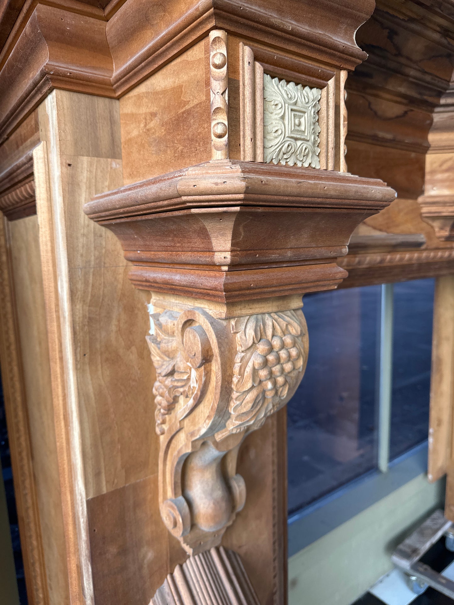 Ornate Carved Wood Fireplace Mantel