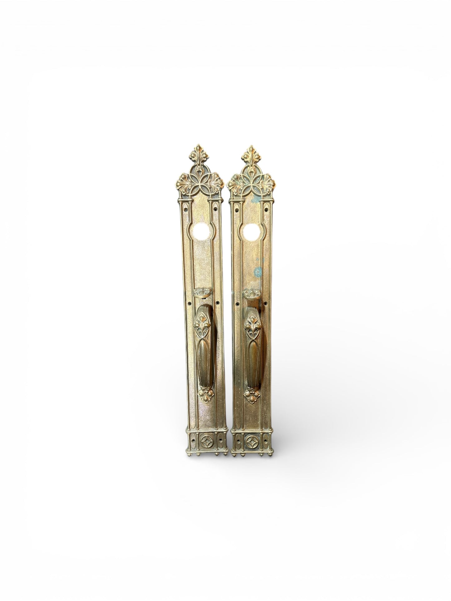 24" Antique French Beaux-Arts Door Backplates with Integrated Pulls (Pair)