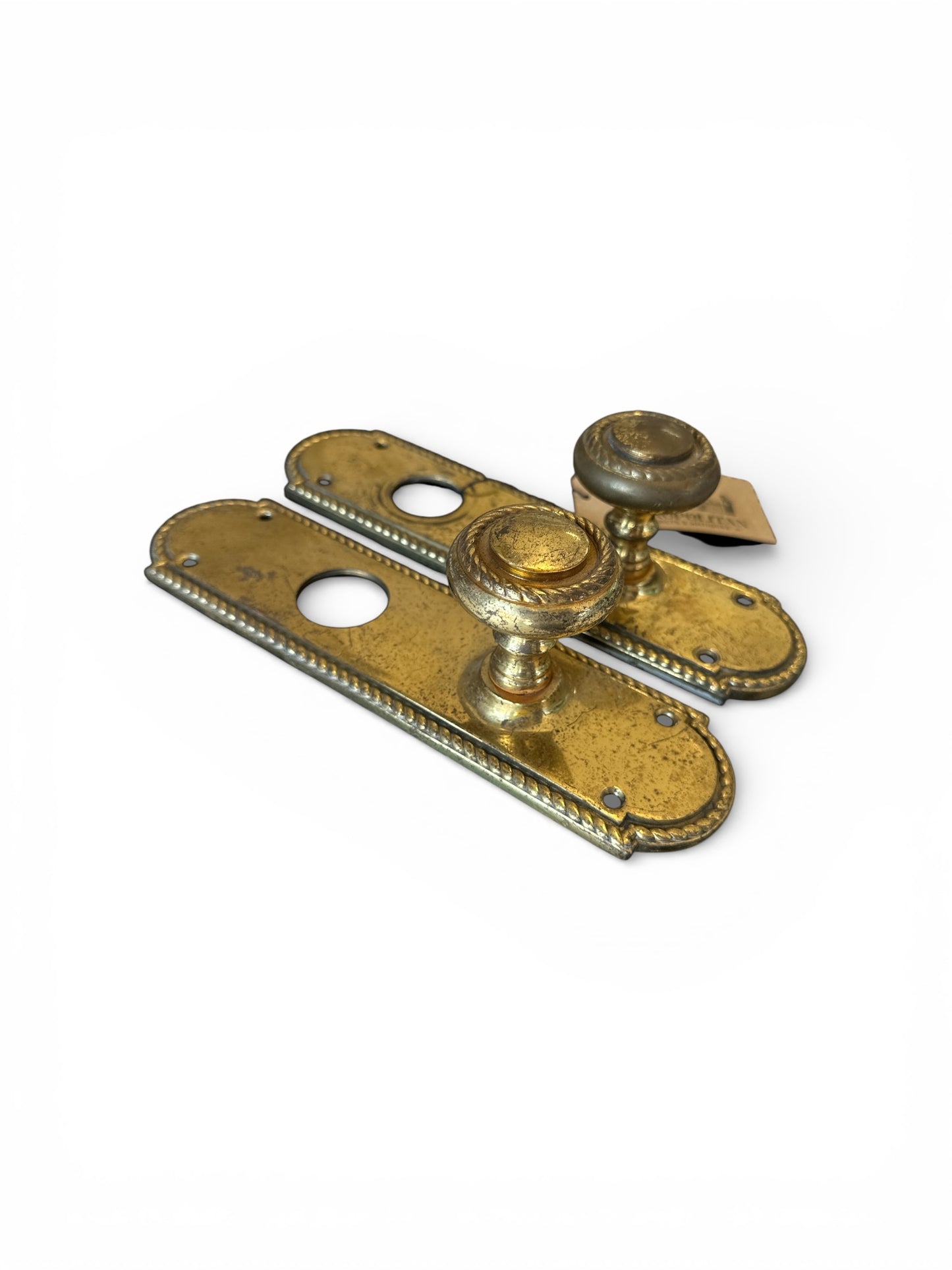9.25” European Beaded Brass Door Knob Backplate Pair
