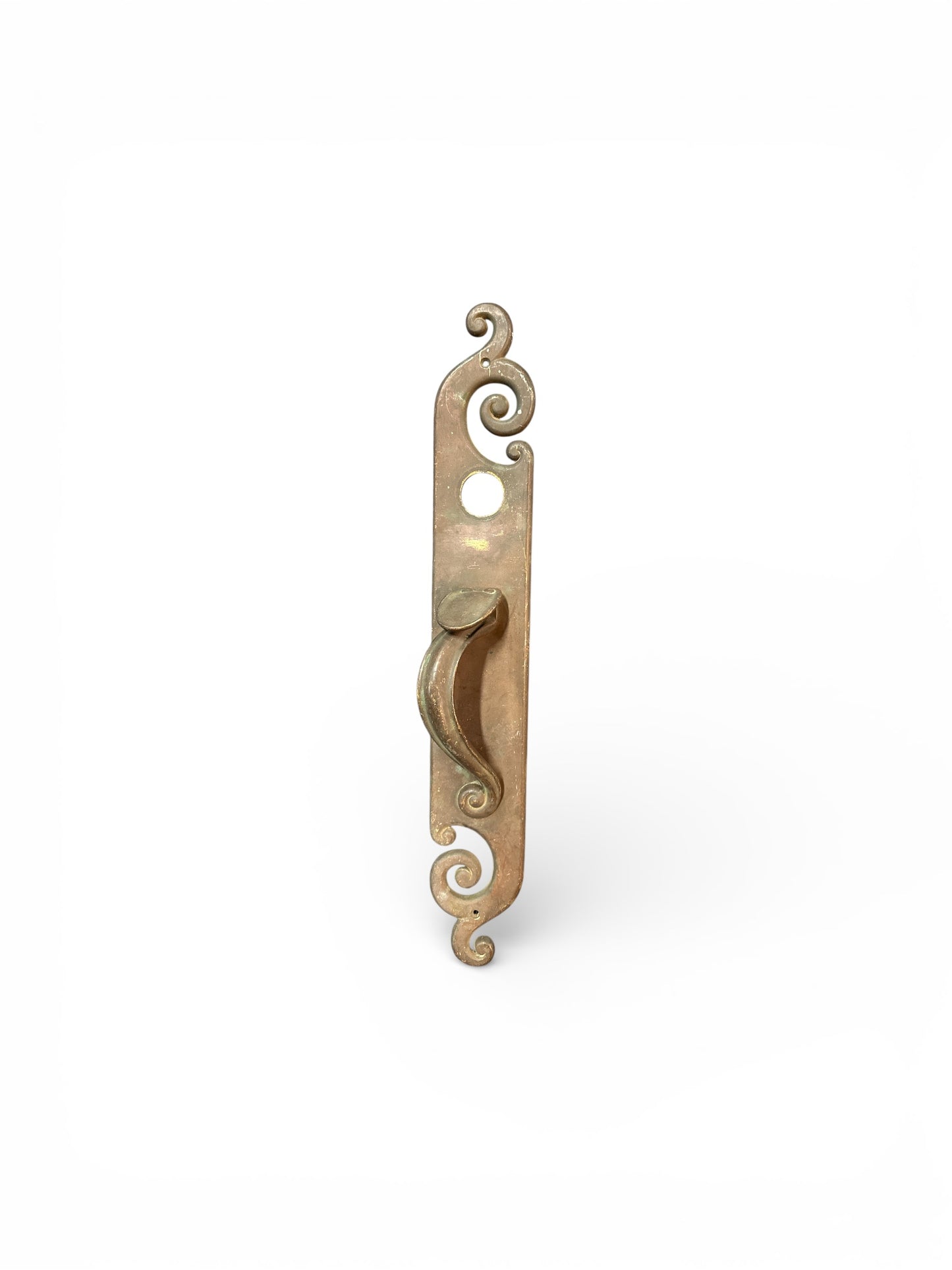 19.5" Antique French Brass Door Backplate with Scrollwork Pull