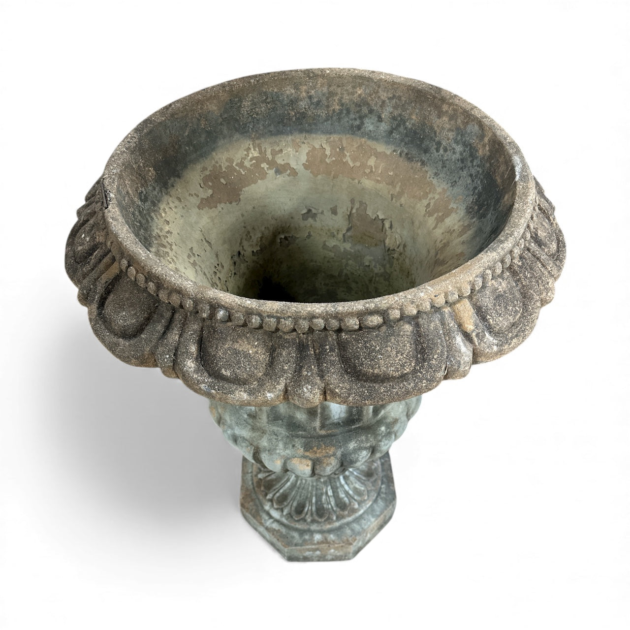 Antique Cast Stone Campana Urn with Acanthus Rim