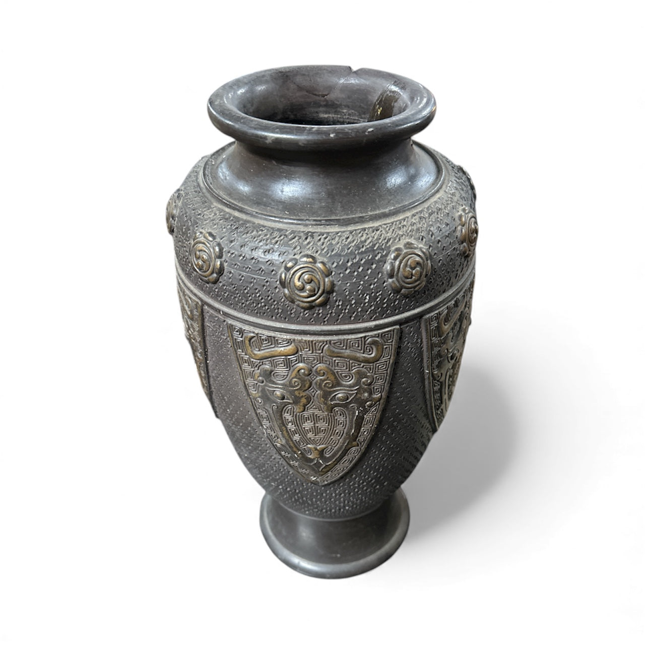 Vintage Japanese Bronze-Style Urn – 13" Tall