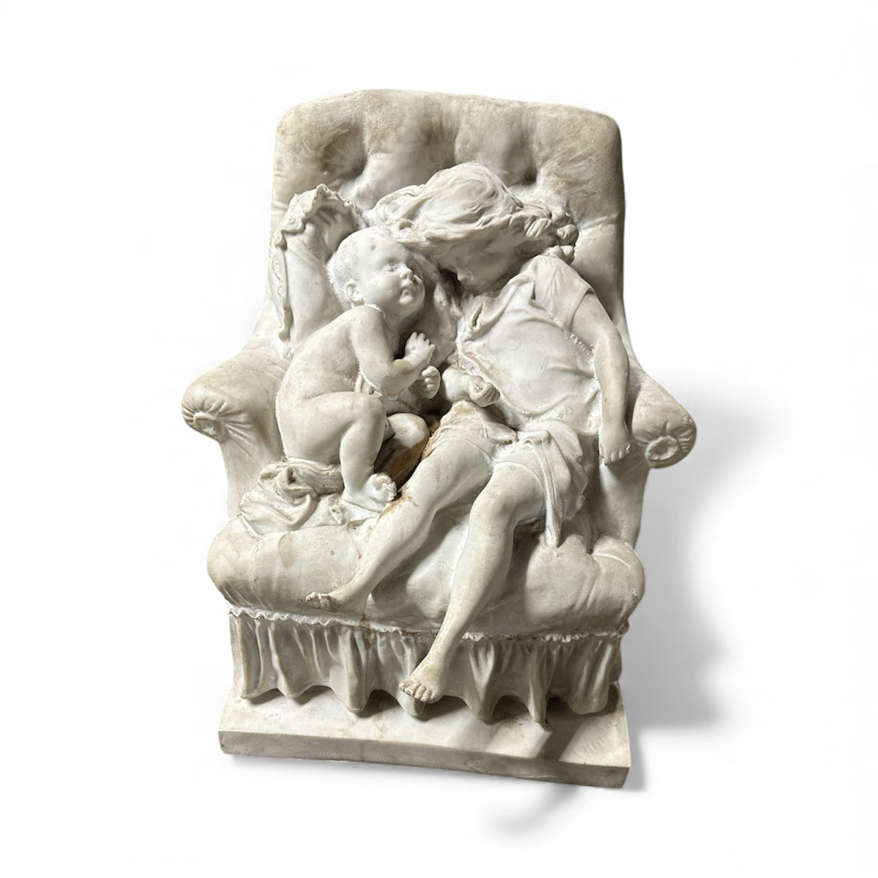 Vintage Marble Dust Figural Sculpture – Children in Armchair