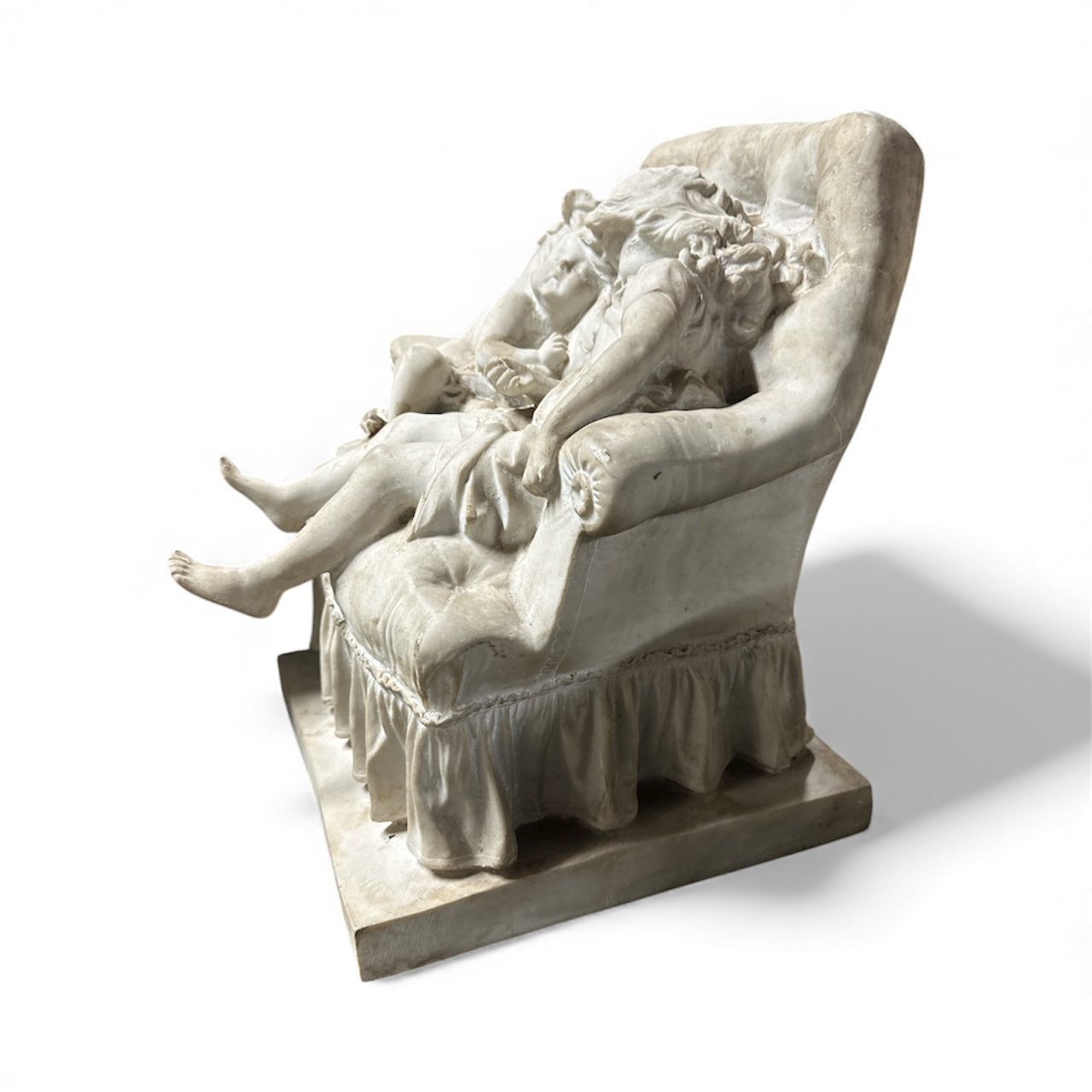 Vintage Marble Dust Figural Sculpture – Children in Armchair