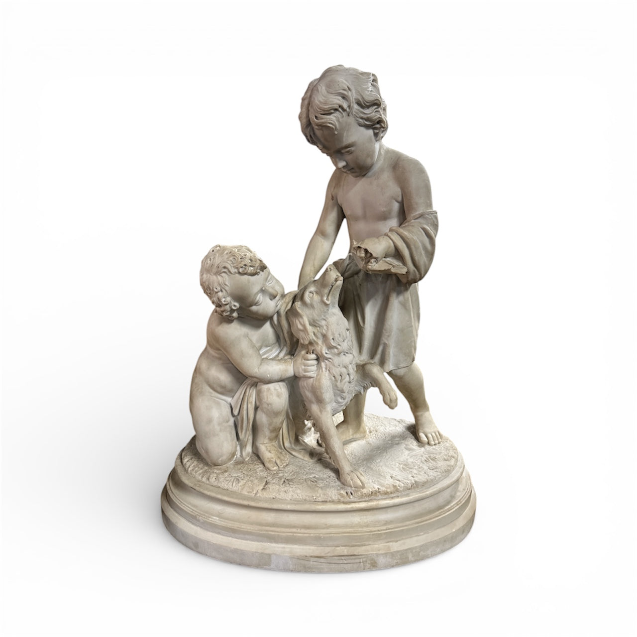 Marble Dust Sculpture - 2 Children with Dog