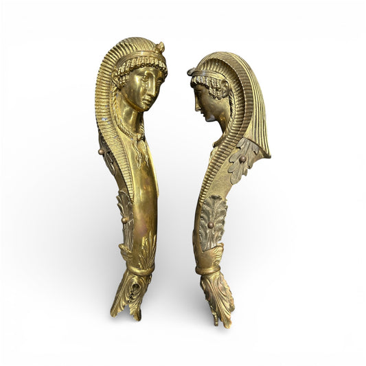 Pair of Antique Gilt Bronze Egyptian-Inspired Figural Door Handles