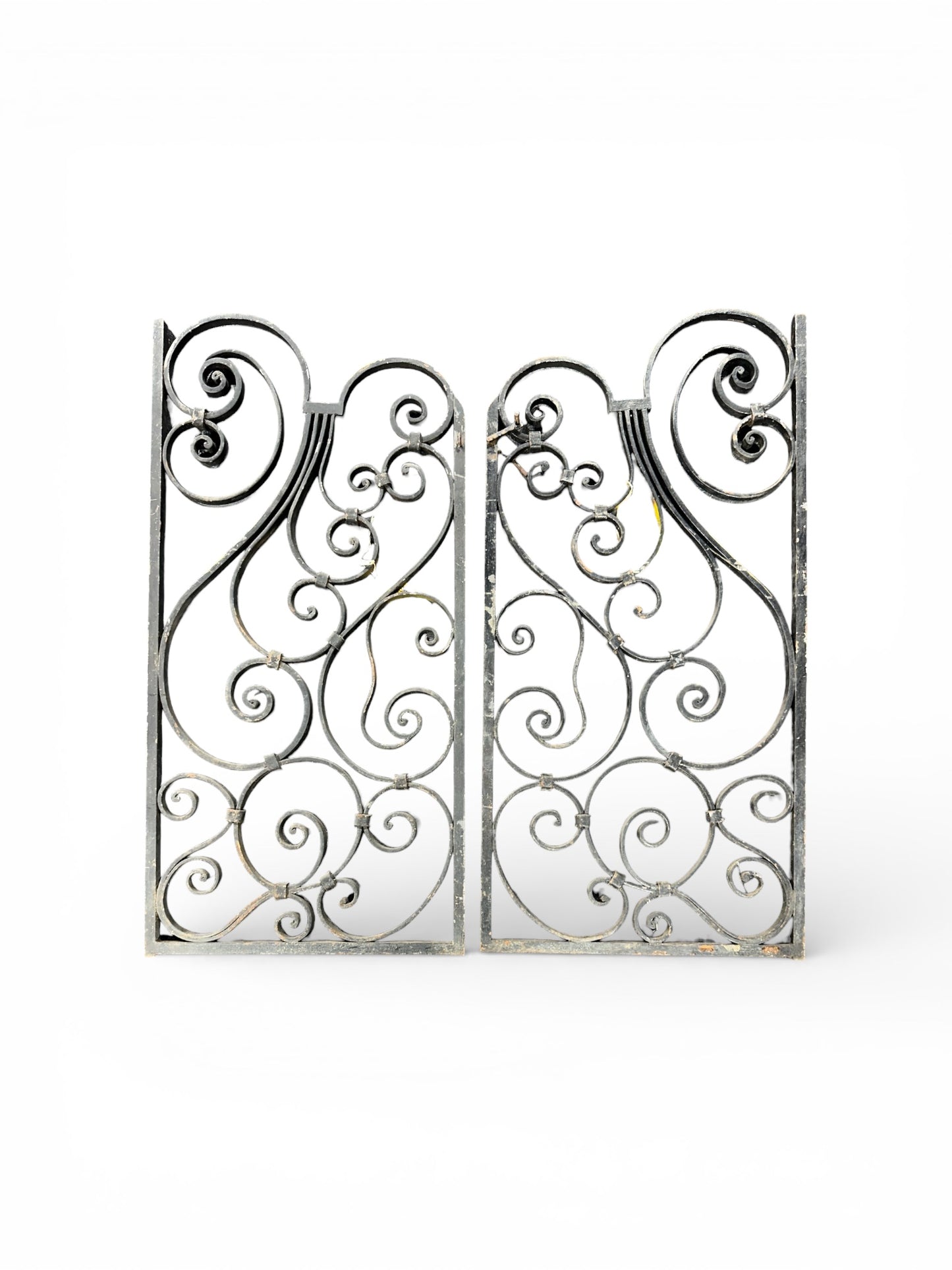 Pair of French Decorative Iron Garden Gate Panels with Scrollwork