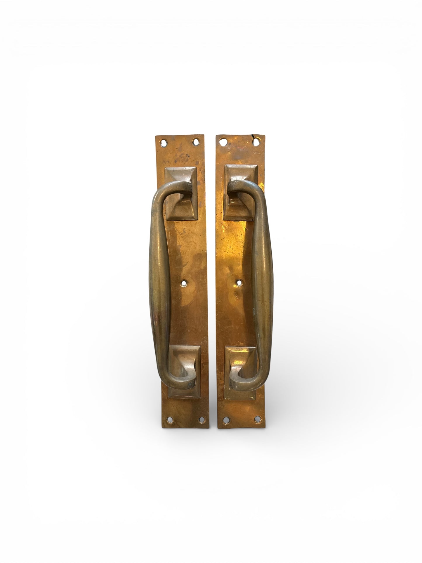 15" Copper & Brass Door Pull Pair with Geometric Mounts