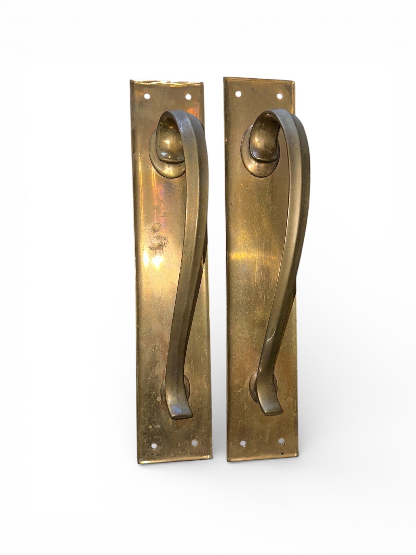 12" Sculptural Brass Door Pull Pair with 9" Curved Handles