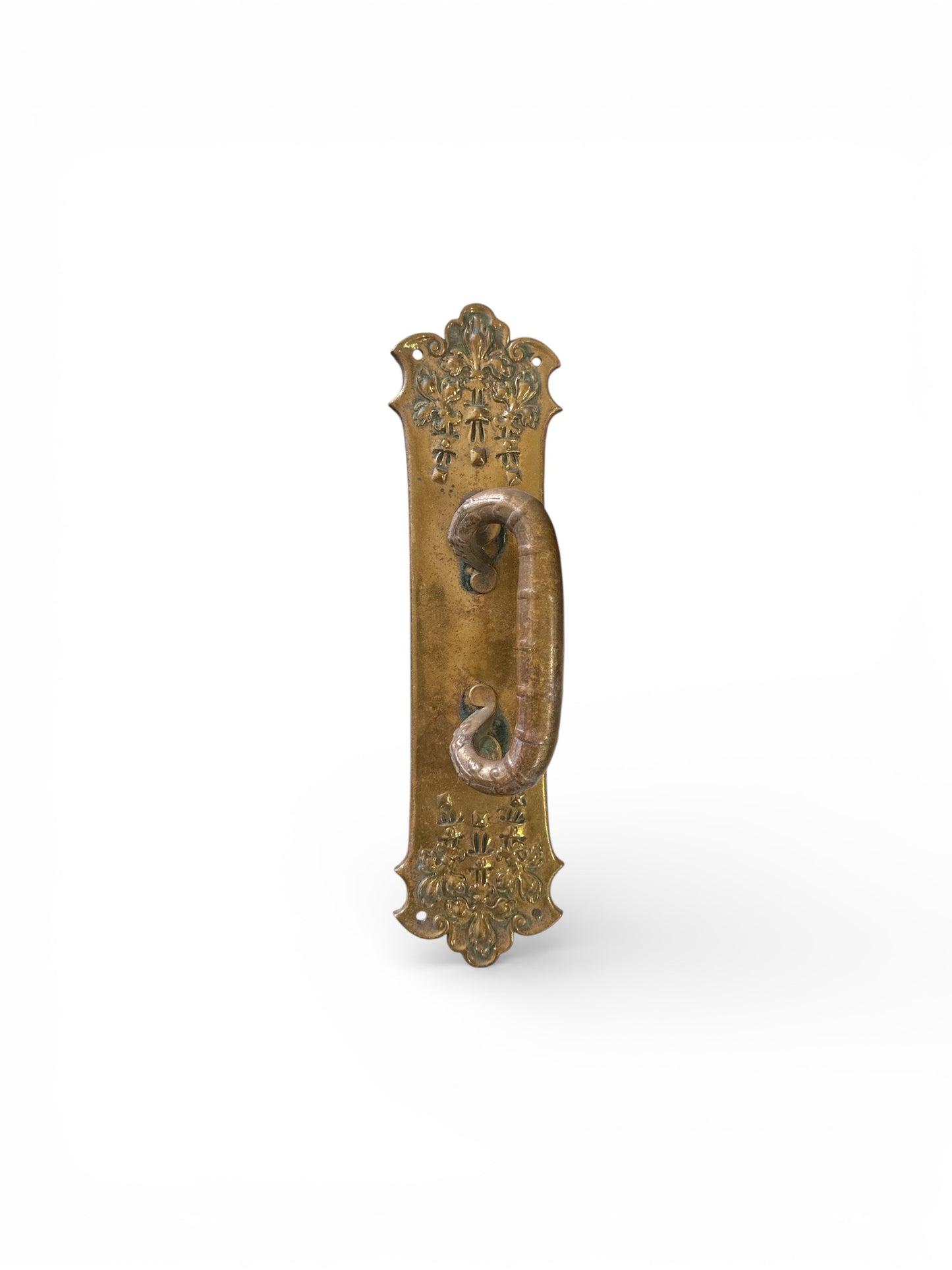 12" Ornate Victorian Brass Door Pull with Scroll Handle