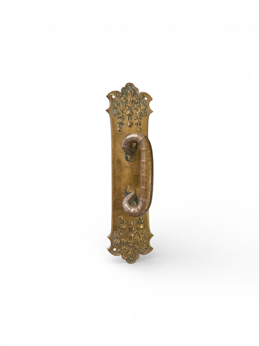 12" Ornate Victorian Brass Door Pull with Scroll Handle