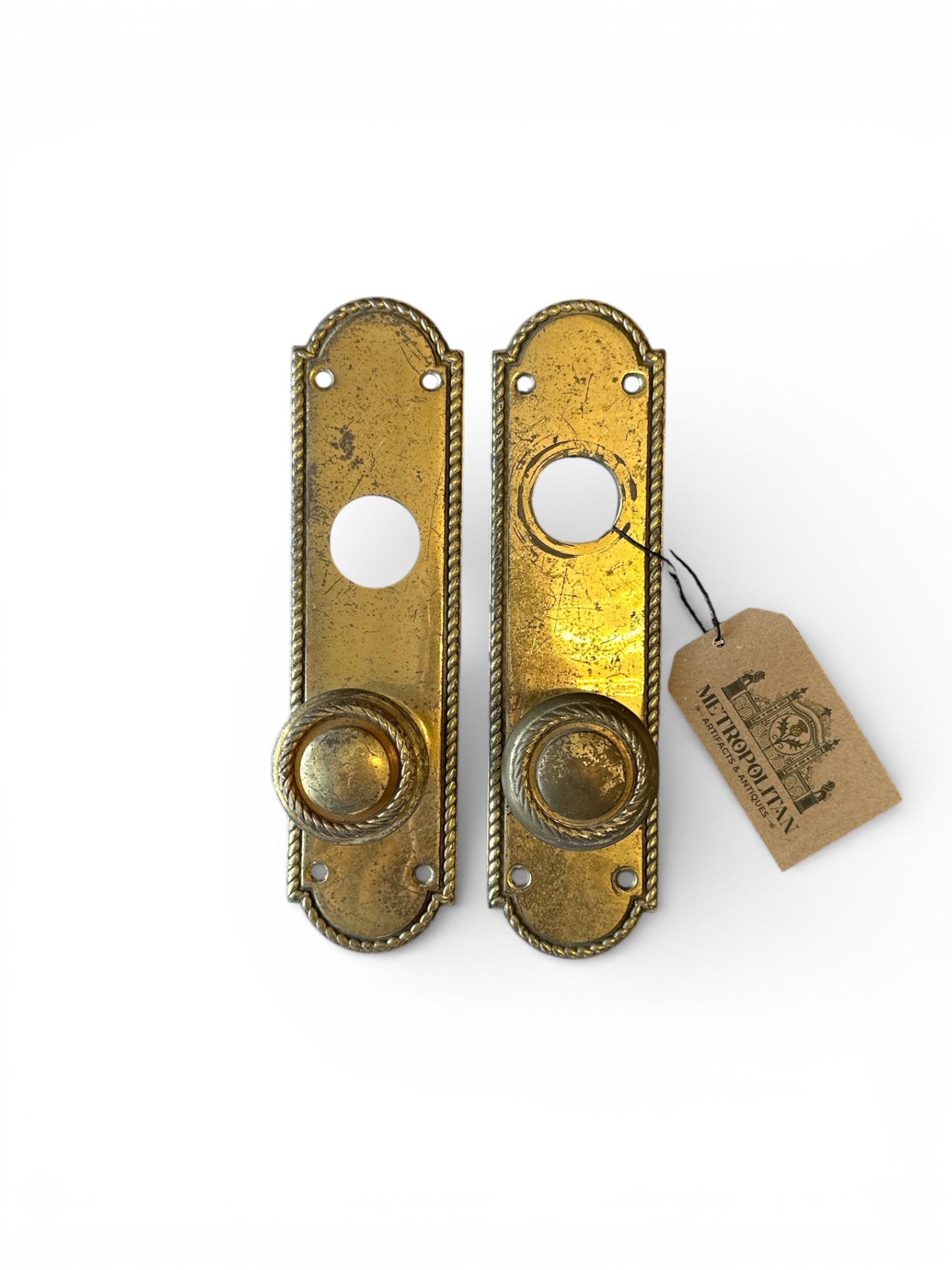 9.25” European Beaded Brass Door Knob Backplate Pair