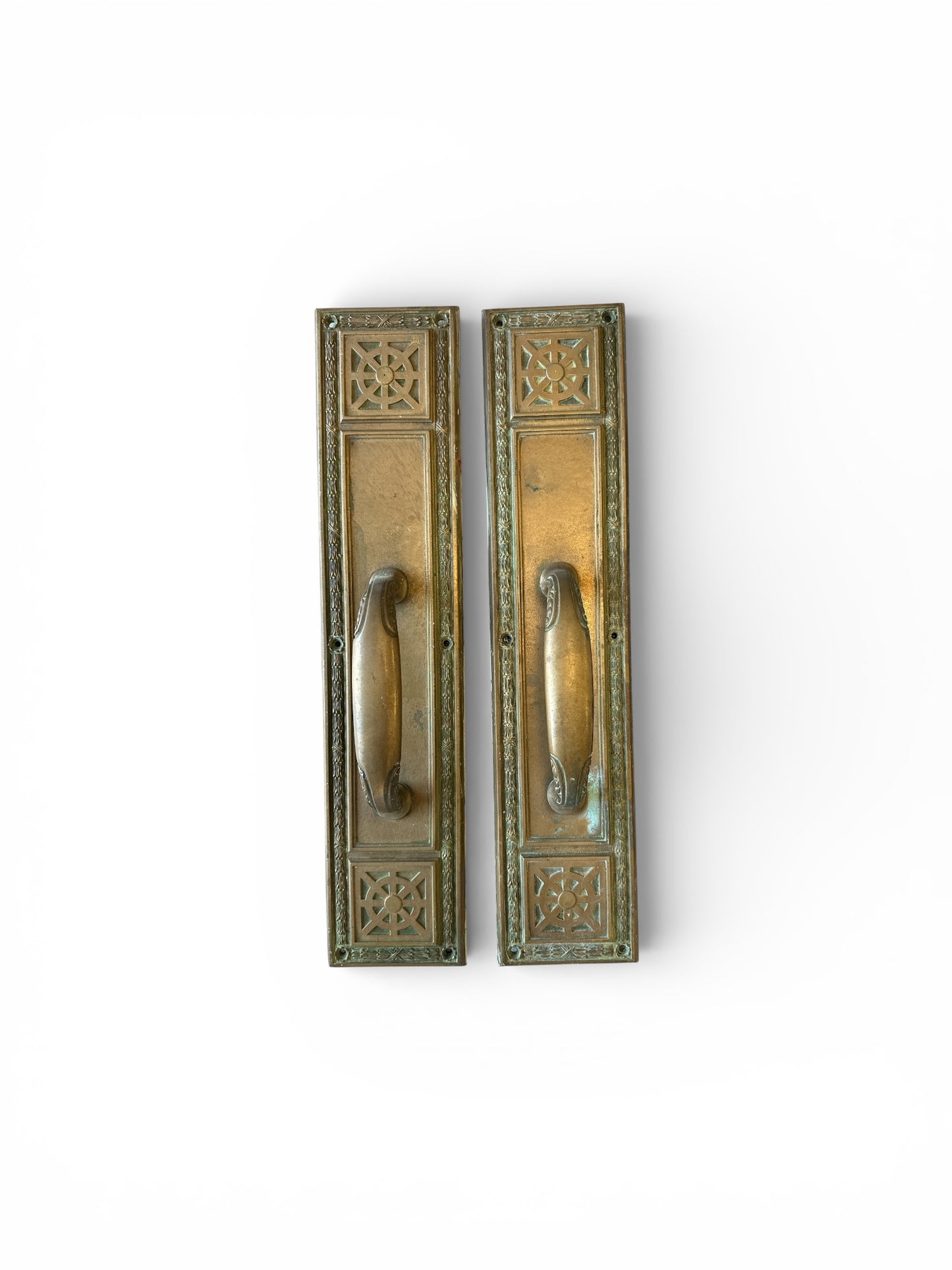 18” Neoclassical Lattice Brass Door Pull Pair