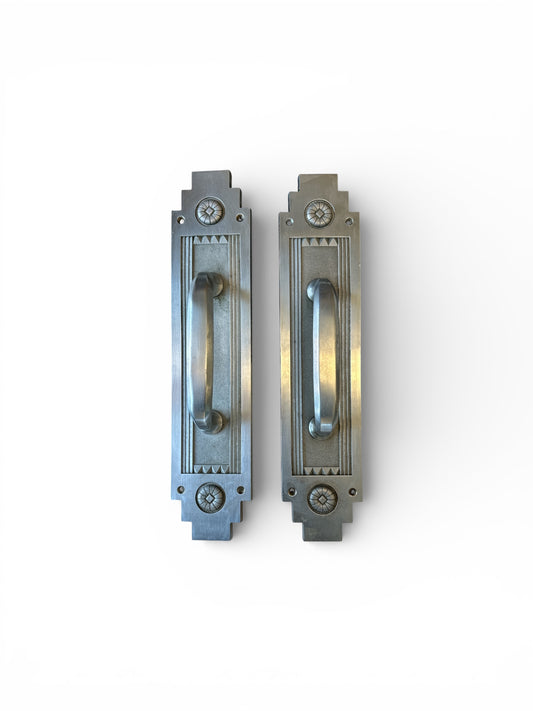 16” Art Deco Nickel-Plated Brass Door Pull Pair