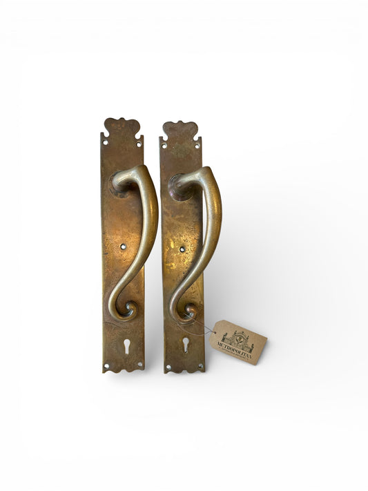 16” Art Nouveau Brass Door Pull Pair with Keyhole