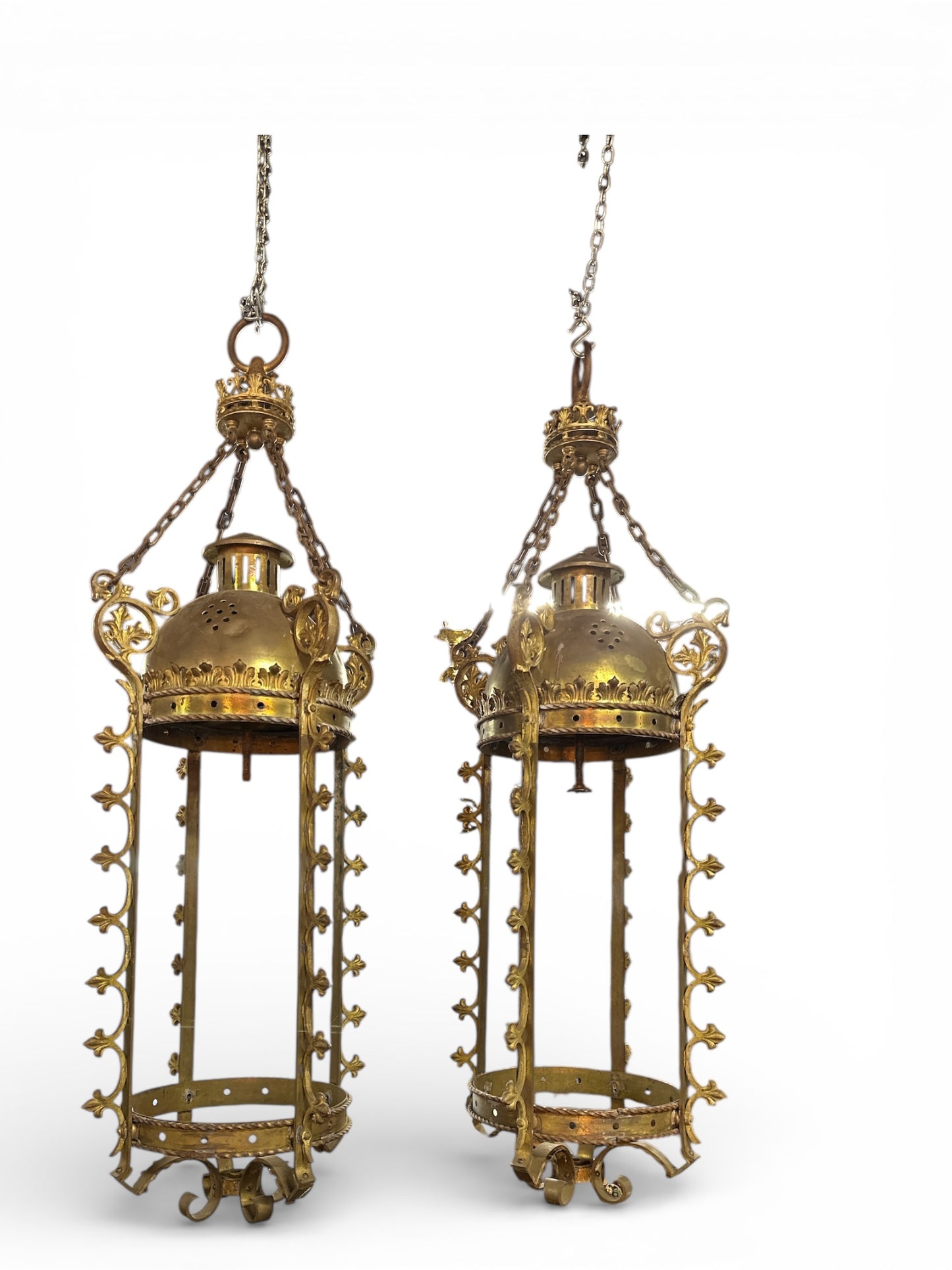 Pair of French-Style Gilt Metal Hanging Lanterns