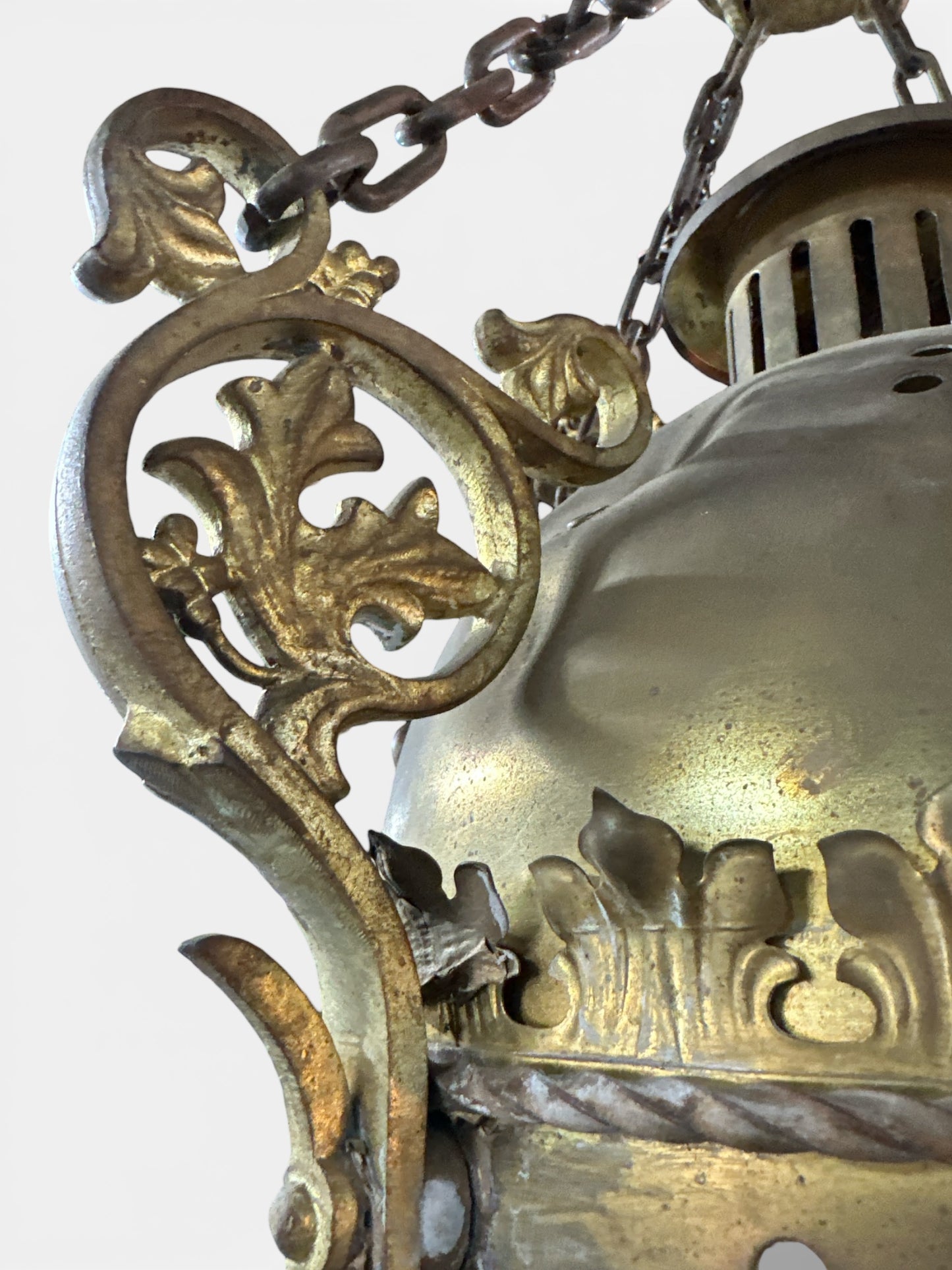 Pair of French-Style Gilt Metal Hanging Lanterns