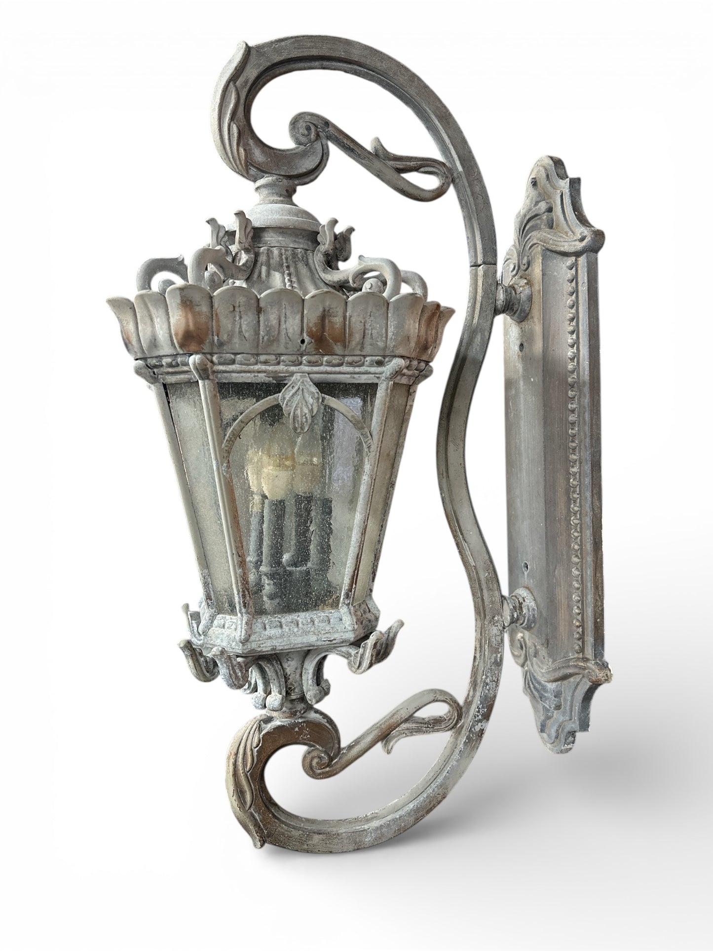 French-Style Scroll Arm Wall Lantern with Decorative Backplate