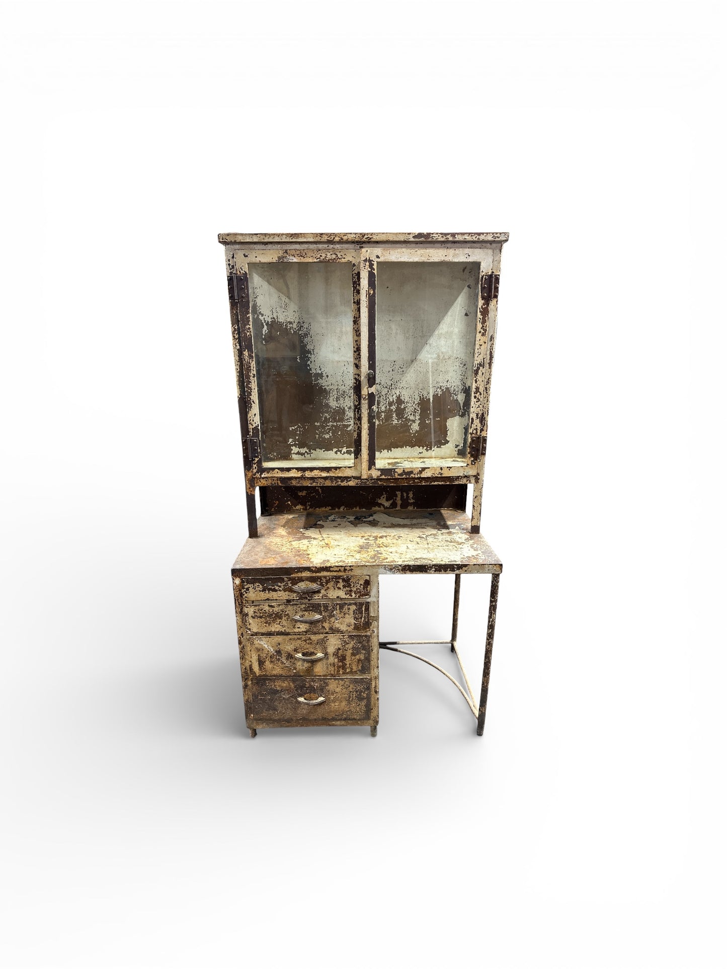 Antique Dental Cabinet with Glass Doors & Original Patina