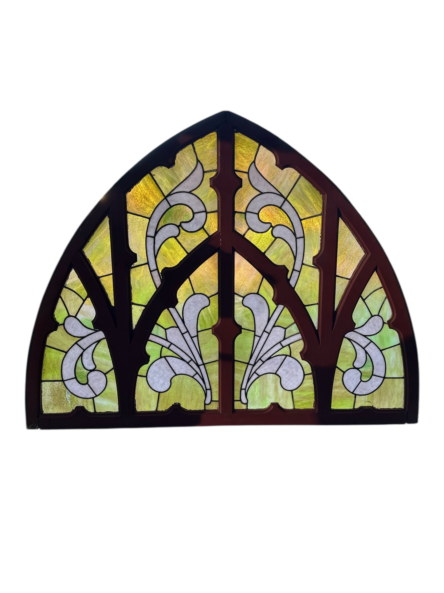 Arched Stained Glass Panel with Floral Motif