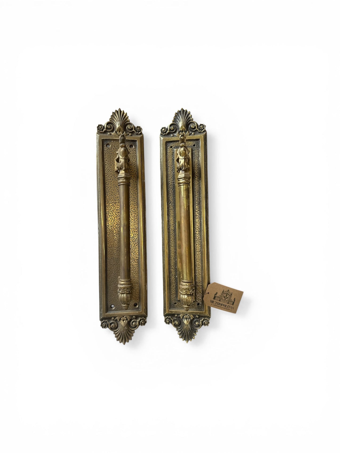 19.5" Brass Griffin Door Pull Backplate Pair
