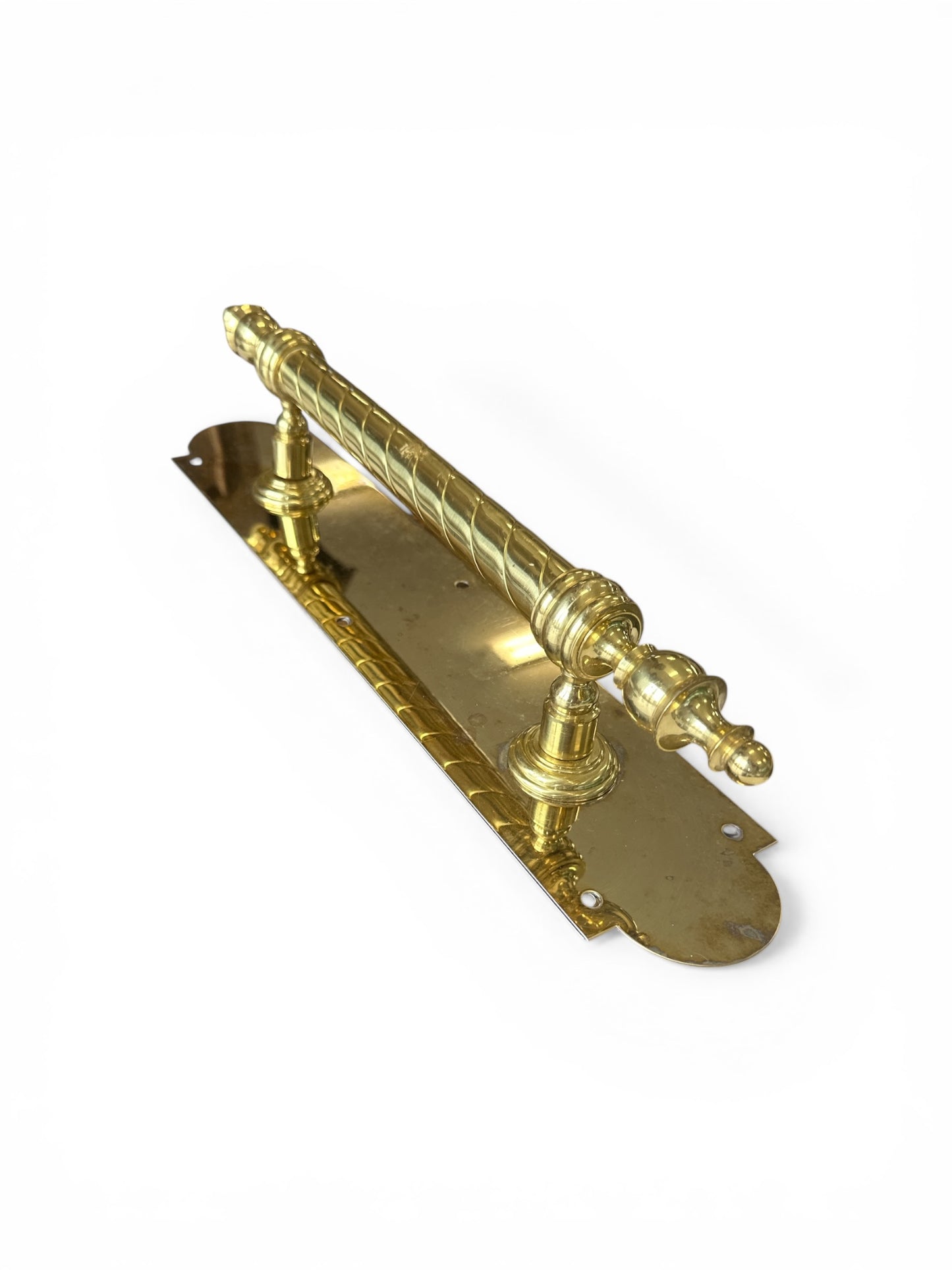 18"  Brass Twist Bar Door Pull with Dual Backplates