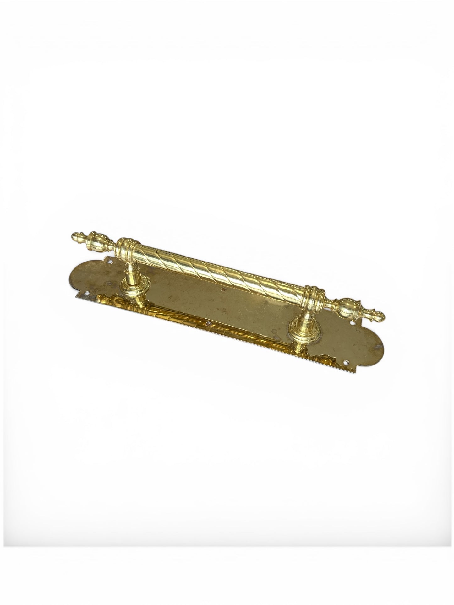 18"  Brass Twist Bar Door Pull with Dual Backplates