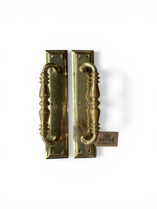 15" Antique Brass Door Pull Pair with Turned Handles
