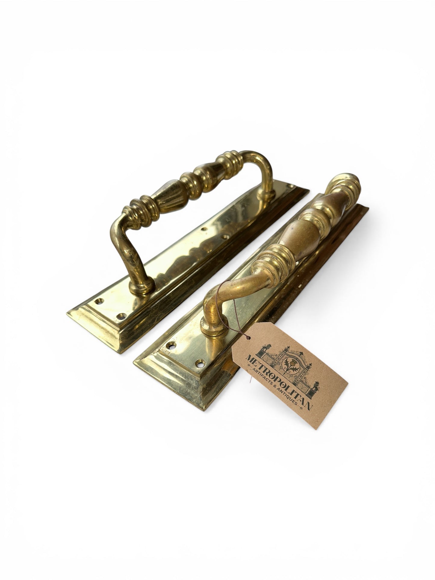 15" Antique Brass Door Pull Pair with Turned Handles