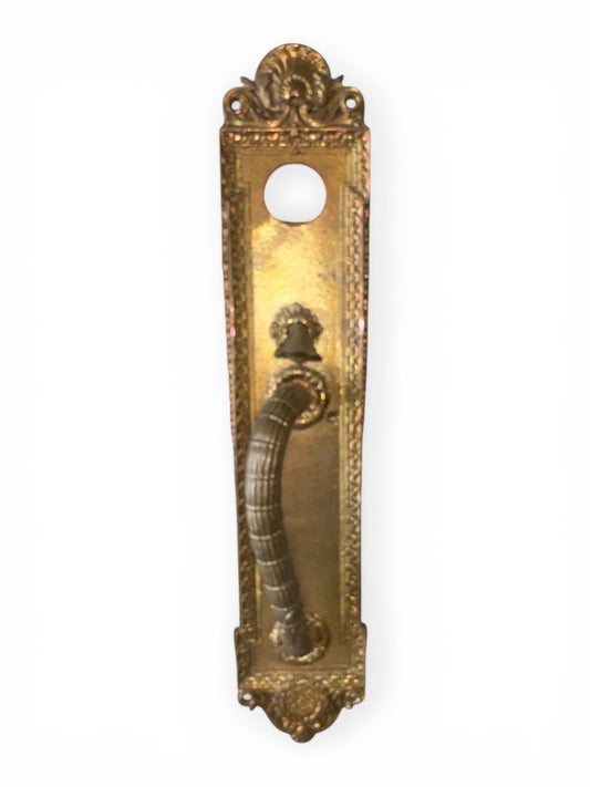 18" Antique Brass Door Backplate with Fluted Curved Pull Handle