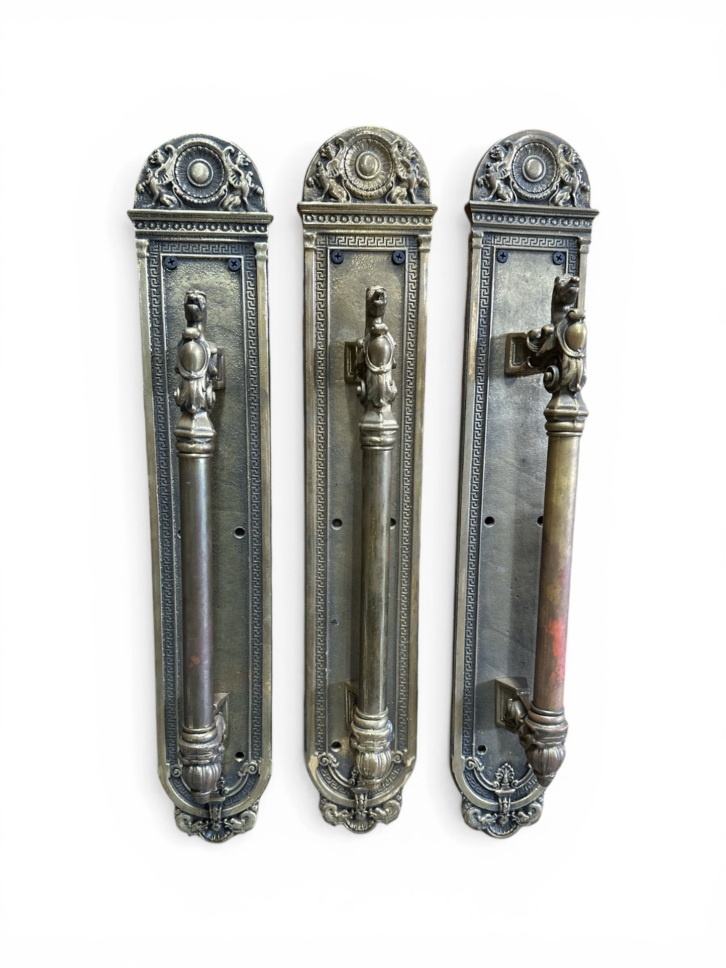 20" Antique Neoclassical Door Pull with Griffins and Column Handle