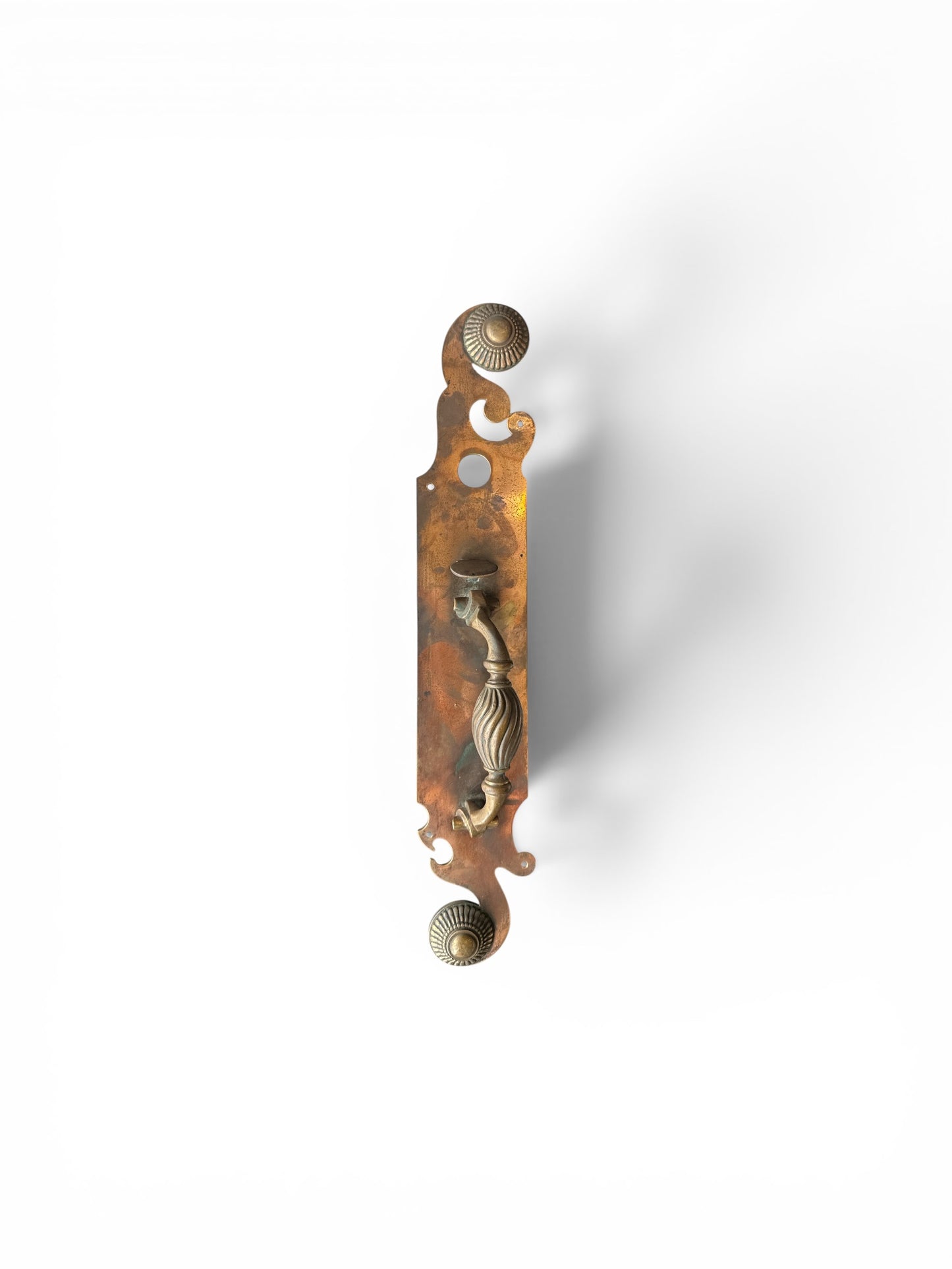 18.5" Copper Door Pull with Brass Handle and Rosette Mounts
