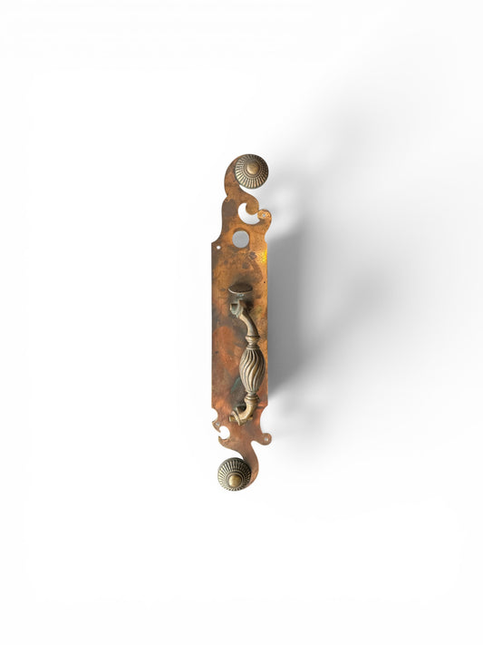 18.5" Copper Door Pull with Brass Handle and Rosette Mounts