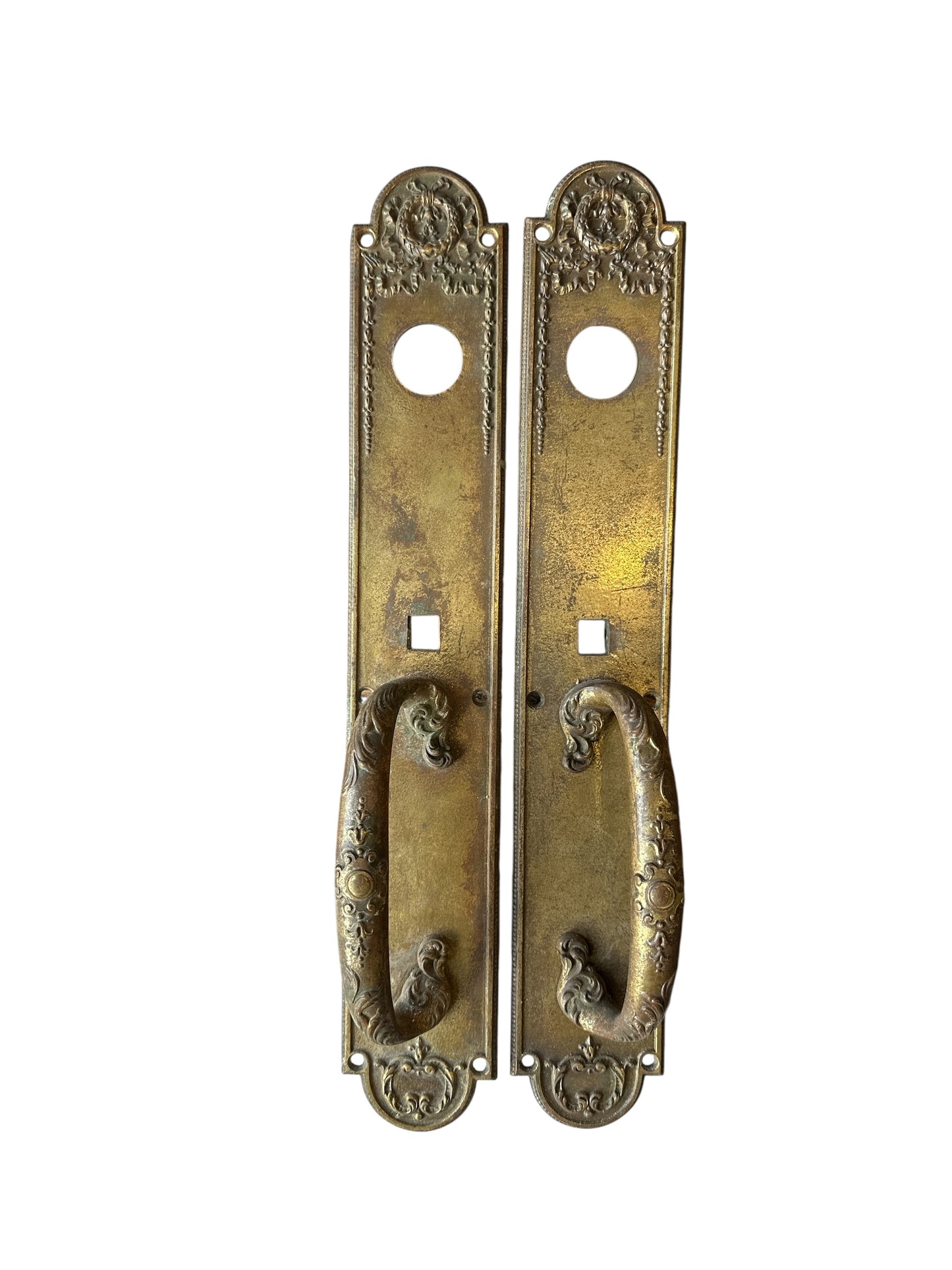 17" Brass Rococo Revival Door Pull Backplate Pair