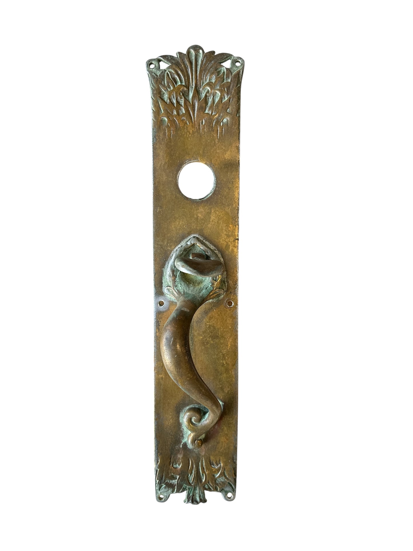 17" Bronze Art Nouveau Door Pull with Floral Backplate